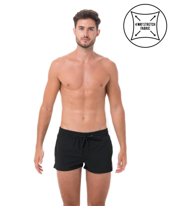 MEN PLAIN BLACK BAJO 4 WAYS STRETCH VOLLEY SHORTS