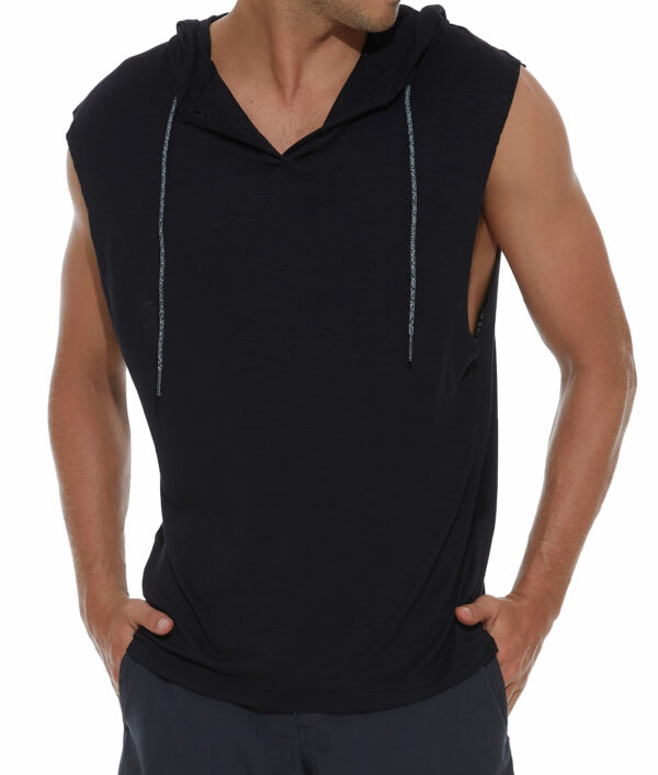 MEN PLAIN REGAN HOODED PLAIN MUSCLE TEE - Image 2